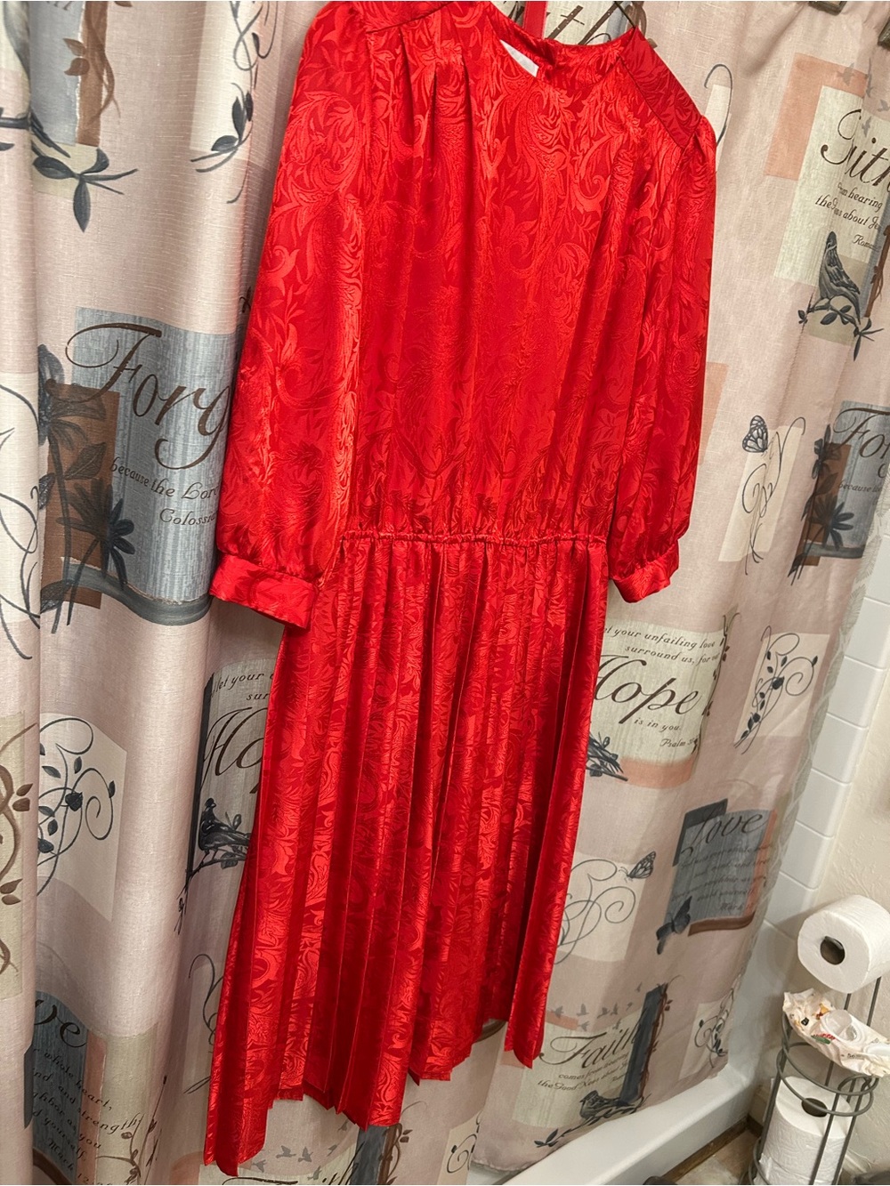 Vintage John Roberts Red Pleated Midi Dress